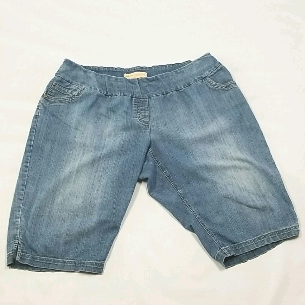 🎁5/$25 Contrast Plus Jean Shorts Women's 20p Pockets Blue Denim Pull On Relaxed